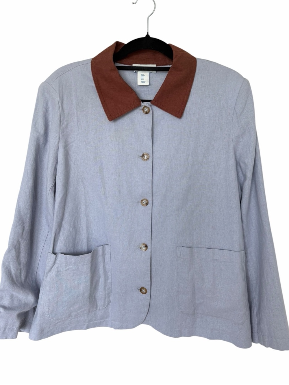 ✅ NWT Calypso St. Barth Light Blue linen blend Jacket with Brown Collar size L